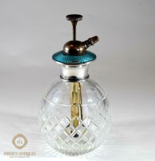 Art Deco Adie Brothers Sterling Silver Guilloche Enamel Scent Bottle