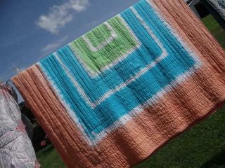 EXQUISITE VINTAGE BOHO EMO SANTA FE TURQUOISE PEACH TIE DYE SHABBY CHIC QUILT 3