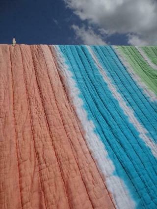 EXQUISITE VINTAGE BOHO EMO SANTA FE TURQUOISE PEACH TIE DYE SHABBY CHIC QUILT 6