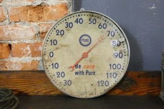Vintage Pure Motor Oil Thermometer Tin Sign Stars Advertising Missing Glass Old
