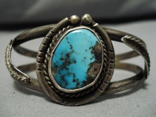 Vintage Navajo Bracelet - Bisbee Turquoise Sterling Silver Cuff