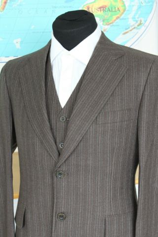 Vtg Union Made Brown Wool 3 Piece 2 Button Samuelsohn Suit Sz 39 Short 32w X 32l