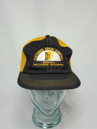 Vintage Fletcher Grain Co.  Mesh Snapback Trucker Hat Cap Patch K Brand Made Usa