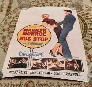 Vtg Rare Marilyn Monroe Don Murray Movie Poster “bus Stop” 14 7/8” X 21 3/4”