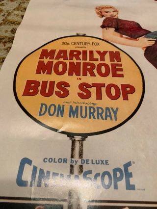 Vtg Rare MARILYN MONROE DON MURRAY MOVIE POSTER “BUS STOP” 14 7/8” x 21 3/4” 3