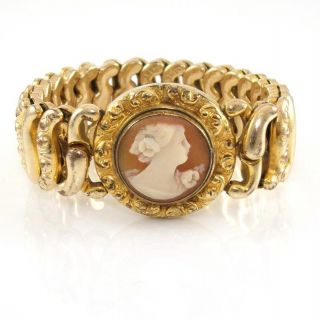 Vtg Pitman & Keeler American Queen Gold Filled Cameo Expandable Flex Bracelet Qx