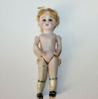 Small Antique German French ?? Doll Bisque Glass Eyes Open Mouth Teeth Stamped