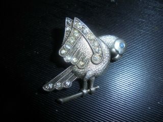 Antique 1920s Art Deco Solid Silver French Paste - Set Parrot Brooch - Circa 1925