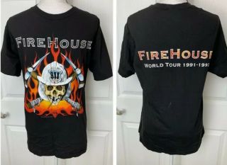 Firehouse Vintage 1991 Black Concert Tour T - Shirt Size Large Rock 2 Sided Rare