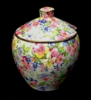 Vintage Royal Winton Chintz " Marion " Lidded Preserve Pot Very Slight Crazing