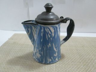 Vintage Small Robin Egg Blue Granite - Ware Coffee Pot Enamel With Attached Lid