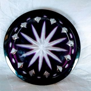 1 Faberge Crystal 4 " Coaster Dark Purple & Clear Vintage Ceasars Palace