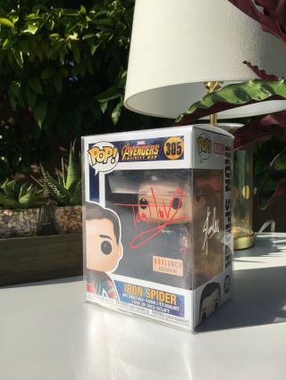 Autographed Iron Spiderman Funko Pop Signed By Tom Holland & Stan Lee Rare