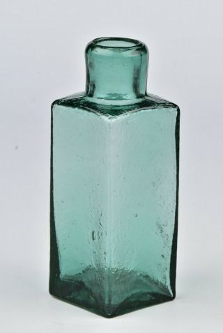Rare Teal Blue Shoe Blacking Bottle With Open Pontil Saratoga Glass N Y