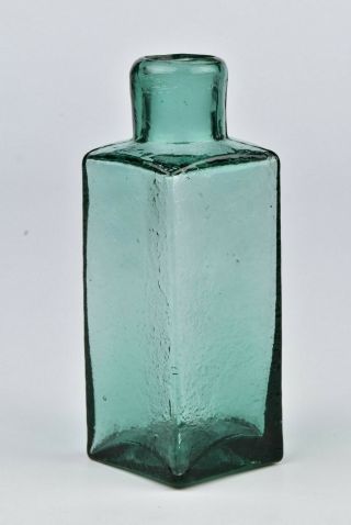 Rare teal blue Shoe Blacking Bottle with Open Pontil saratoga glass N Y 3