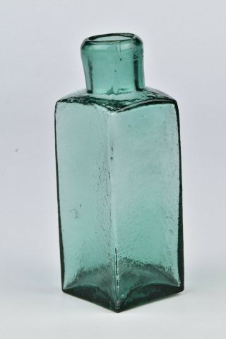Rare teal blue Shoe Blacking Bottle with Open Pontil saratoga glass N Y 4