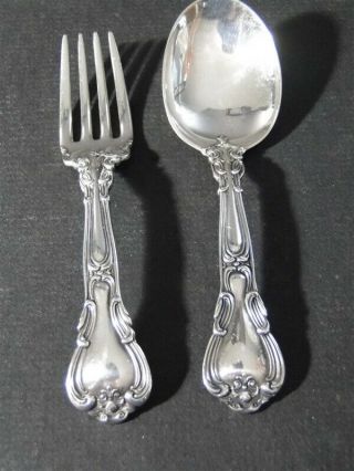 Antique Gorham Pat 95 Lag Mark Chantilly Sterling Silver Baby Fork Spoon Set Nm