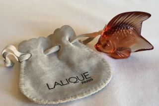 Vintage Lalique Signed Crystal Frosted Figure Red Glass Fish