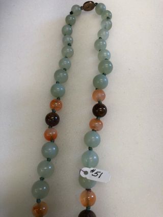 VINTAGE CHINESE GREEN JADE AND CARNELIAN BEAD NECKLACE 7