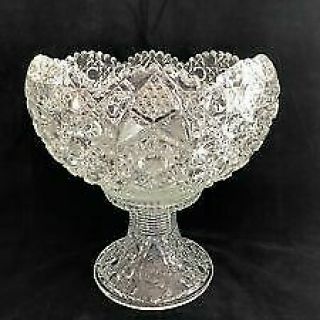 Vintage L.  E.  Smith Crystal Scalloped Daisy Hobstar & Button Punch Bowl With Stan