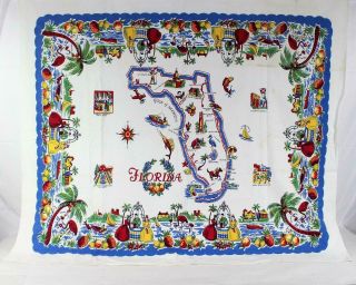 Vintage 1950s Florida State Map Tablecloth 62 " X 52 "