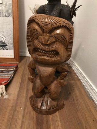 Vtg Tiki Wood Statue Sculpture Figurine Hawaiian Carved Maui 15”
