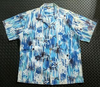 Vintage 1950s Hookano Aloha Hawaiian Shirt Sz Large Tiki Rockabilly