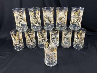 (12) Vintage Libby Clear Dried Flowers Drinking Glasses Set Of 12 5.  25 " Tall