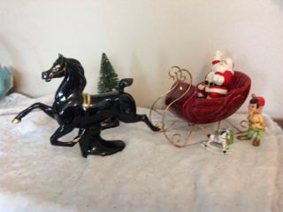 Rare Black Metlox Currier Ives Horse W/ Nostalgia Santa Christmas Rider N Sleigh
