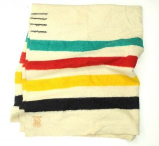 Vintage Hudson Bay Striped Wool Blanket Multi - Color 64 X 82 - - 4 Point