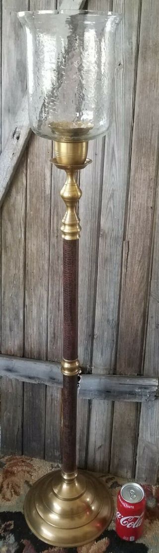 Vintage Brass Floor Candle Stick Holder Stand Glass Globe 43 " X - Tall Bronze Tone