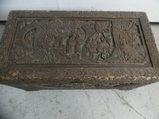 Large Vintage Hand Carved Chinese Camphor Wood Storage Trunk Hope Chest 3