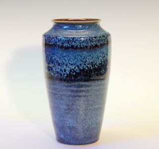Vintage Studio Porcelain Oxblood Blue Flambe Pottery Vase Signed