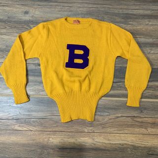 20’s - 50s Vintage Letterman Varsity University Wool Knit Yellow Baylor Sweater