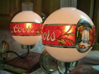 2 Vintage Coors Beer Wall Mount Pin Up Lights Lamps For Bar Game Room Estate