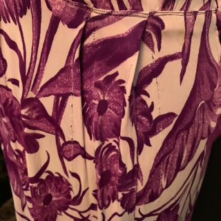 Vtg 1940 ' s Raspberry/Purple & Pink Tropical Print Dress with Large MOP Buttons 6