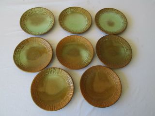 8x Frankoma Pottery Prairie Green Mayan Aztec Vintage 5.  25 " B&b Plates Ada Clay