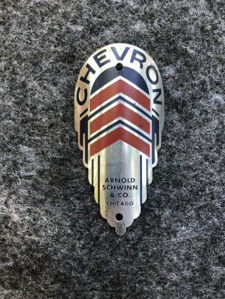 Prewar Schwinn Nos Chevron Brass Head Badge Chicago Vintage