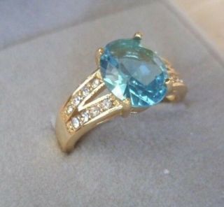 Jewellery Gold Ring With Aquamarine And White Sapphires Vintage Jewelry Size 9 S