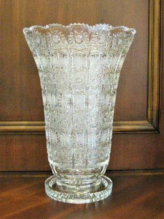 Bohemian Czech Vintage Crystal 14 " Tall Vase Hand Cut Queen Lace 24 Lead Glass