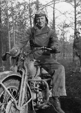 Org Wwii Photo: Tough American Gi On Army Motorcycle Eto