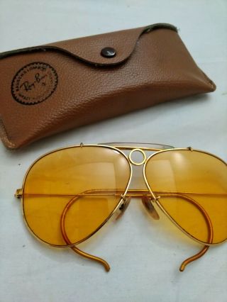 Vintage 1970s 80s Bausch & Lomb Ray Ban Ambermatic Aviator Shooter Sunglasses
