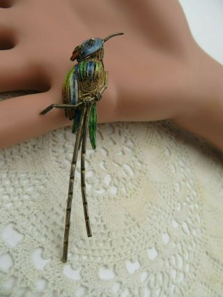 ANTIQUE CHINESE SILVER GILT FILIGREE ENAMEL BIRD 8