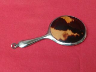 Antique Sterling Silver & Faux Tortoiseshell Miniature Mirror,  & Chatelaine Ring