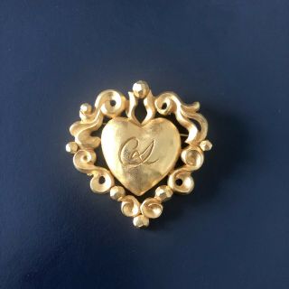 Christian Lacroix Vintage Brooch Cl Logo Heart Shaped Gold Tone