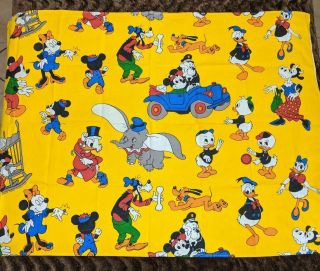 Vtg Rare 60s 70 Disney Curtain Cotton Fabric Sheet Dumbo Mickey Mouse Pluto