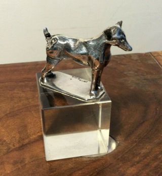 Antique Silver Dog Hound On Glass Cube 1908 Levi & Salaman Paperweight