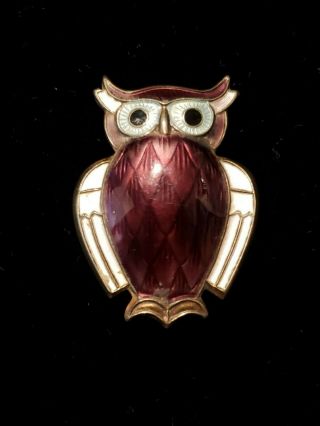 Vintage David Andersen Norway Sterling Silver Enamel Owl Brooch Pin Purple