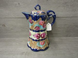 Vintage Japanese Moriage Chocolate Pot Hand Painted Blue And Gold Colored