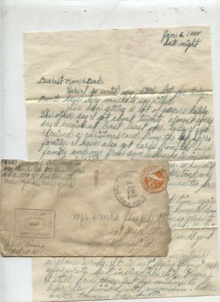 1943 World War 2 Wwii Military Letter 490th Bombardment Group Bomber Pilot Usaaf